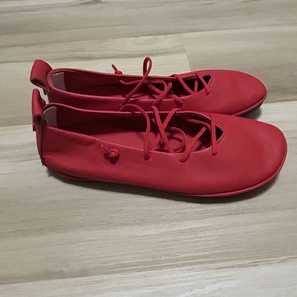 NWOT Camper Right Nina Ballerin Flat Shoes Womens EU 38 US 8 Red Leather Lace Up - Picture 4 of 7